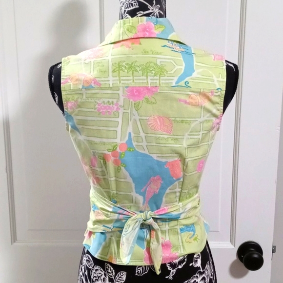 🏝VTG/RARE Lilly Pulitzer🏝 - "Via Lilly" Palm Beach Map Cropped Wrap Top - Picture 2 of 16